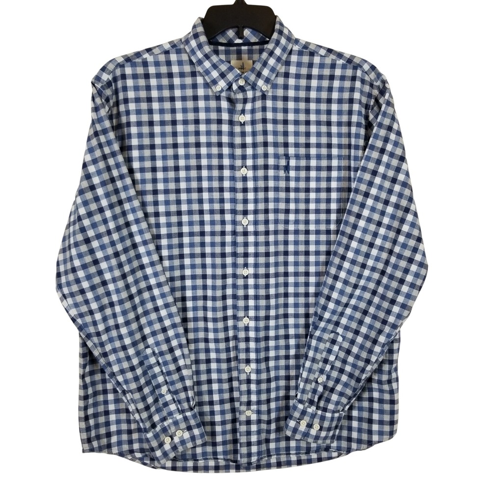 Johnnie-O Hangin'‎ Out Mens XL Gingham Button Down Shirt Blue White Cotton 100%